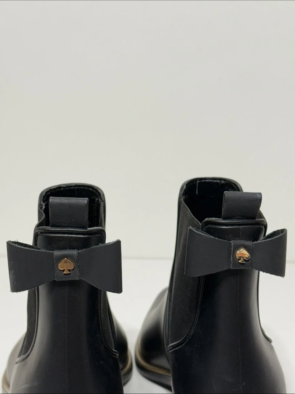 Kate Spade Edinburg Black Chelsea Ankle Rain Boots with Gold Trim